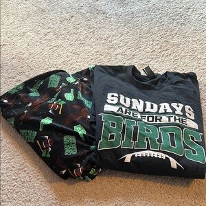 Women’s Philadelphia Eagles Black and Green Graphic T-Shirt and pajamas pants
